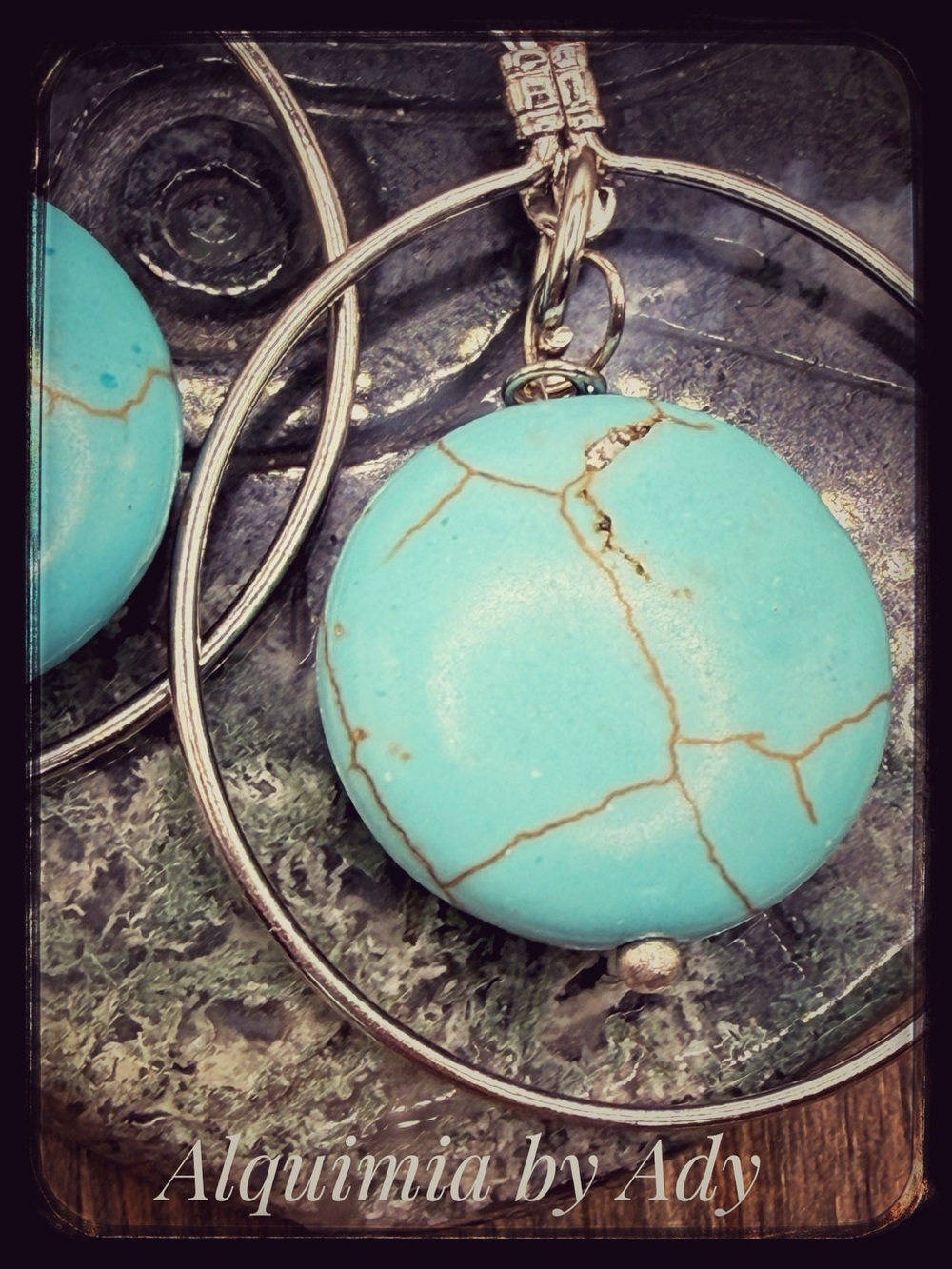Turquoise and silver long dangle earrings/protection and peace crystal - Picture 2 of 9